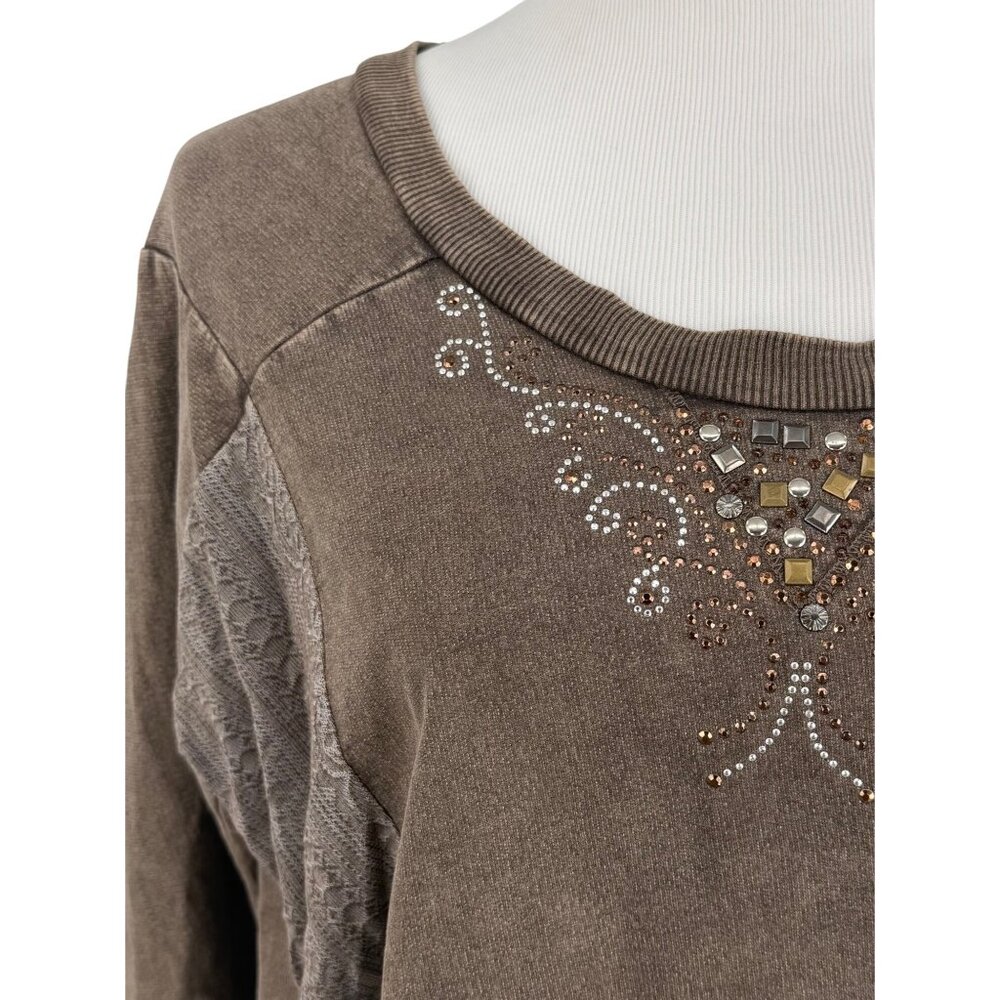 Vtg 90s NWT B.L.E.U. Studded Lace Trim Sweatshirt | Y2K Grandmacore Boho Grunge - Picture 8 of 16